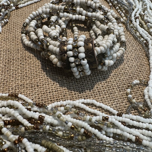 multi strand, beaded necklace, silver gold, with matching bracele - Picture 12 of 17